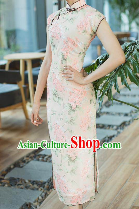 Republic of China Classical Dance Cheongsam Costume Traditional Minguo Printing Chiffon Qipao Dress
