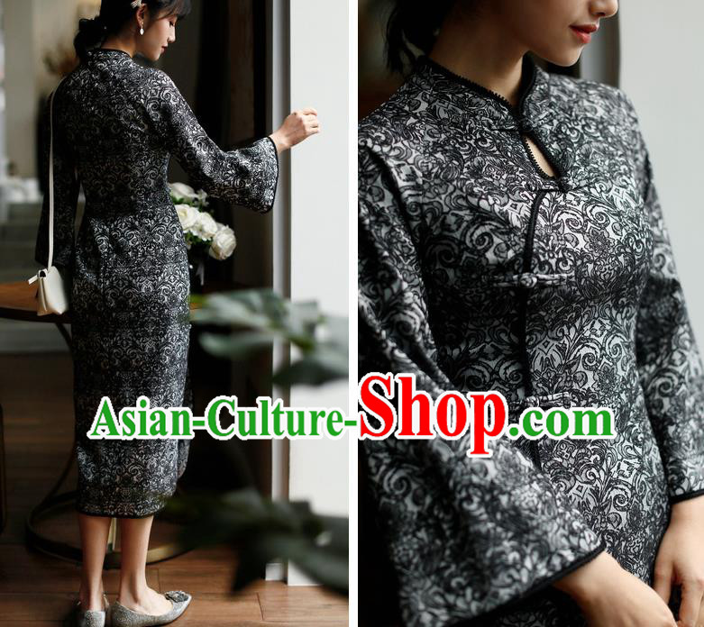 China Modern Dance Cheongsam Costume Traditional Young Lady Slim Black Qipao Dress
