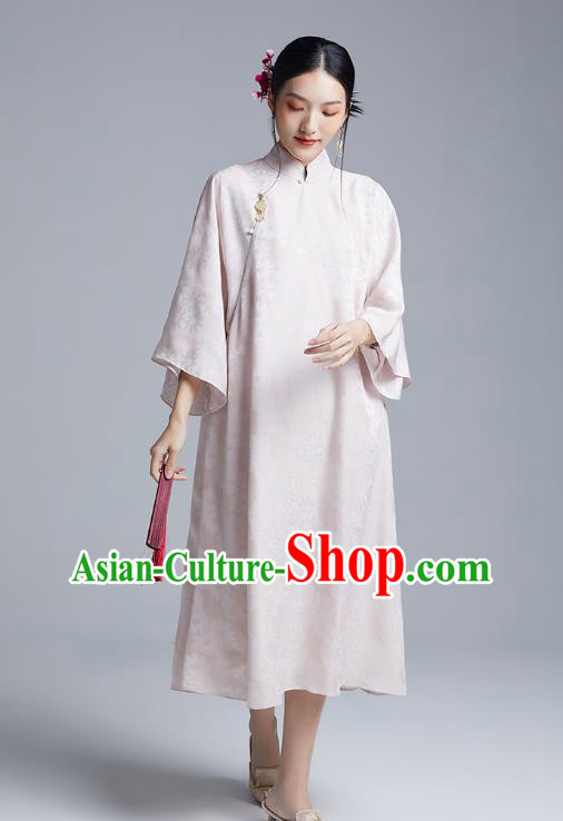 China Classical Pink Silk Loose Cheongsam Costume Traditional Young Lady Qipao Dress