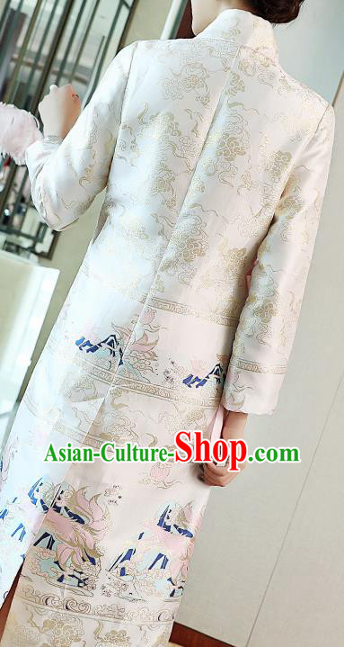 Chinese Traditional Woman Qipao Dress Tang Suit White Brocade Cheongsam Costume