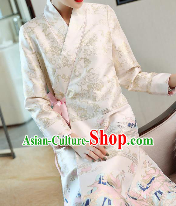 Chinese Traditional Woman Qipao Dress Tang Suit White Brocade Cheongsam Costume