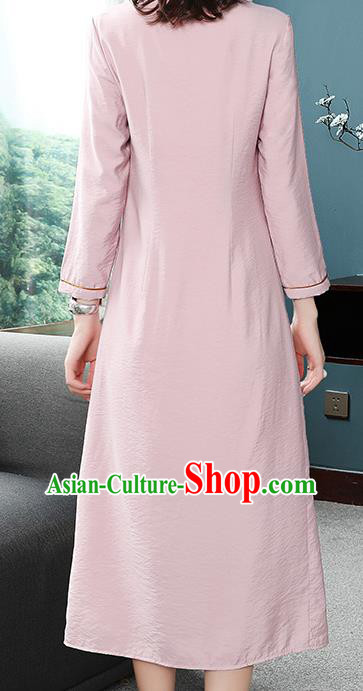 Chinese Traditional Woman Modern Qipao Dress Tang Suit Embroidered Pink Cheongsam Costume