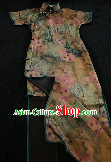 Chinese Traditional Shanghai Lady Qipao Dress Classical Printing Gambiered Guangdong Gauze Cheongsam