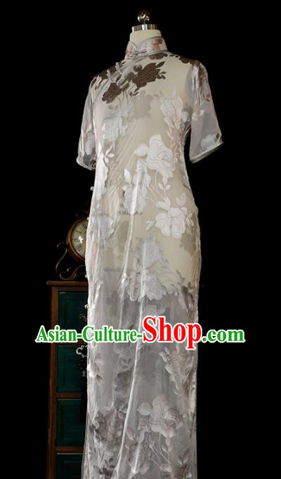 Chinese Traditional White Silk Qipao Dress Classical Tang Suit Cheongsam