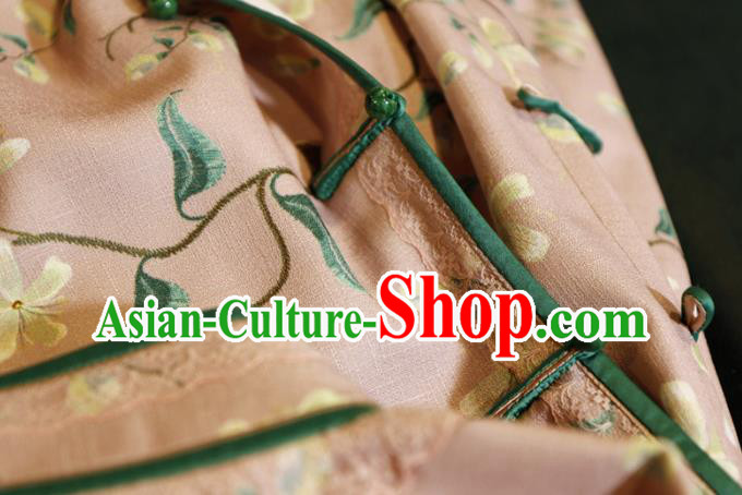 Chinese Traditional Minguo Printing Pink Qipao Dress Classical Tang Suit Slim Cheongsam