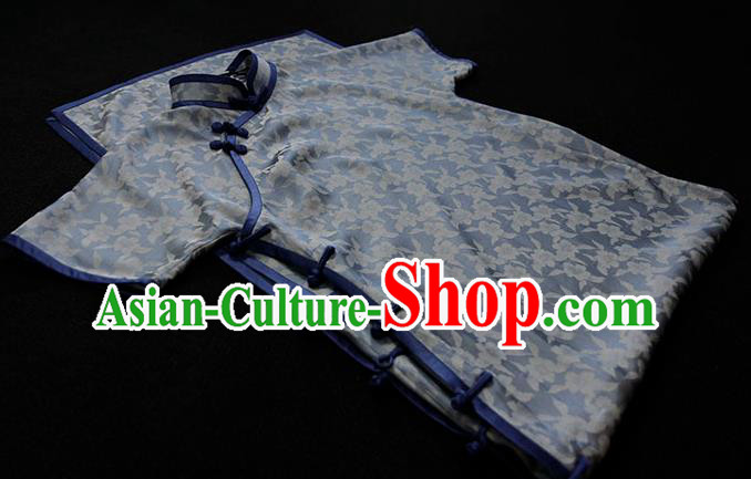 Republic of China Classical Blue Silk Cheongsam Traditional Minguo Young Lady Qipao Dress