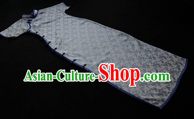 Republic of China Classical Blue Silk Cheongsam Traditional Minguo Young Lady Qipao Dress