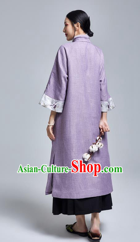 China Classical Cheongsam Costume Traditional Young Lady Embroidered Violet Qipao Dress