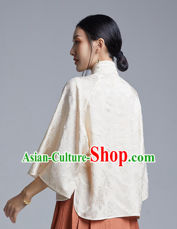 Chinese Classical Cheongsam Beige Silk Blouse Traditional Tang Suit Shirt Upper Outer Garment