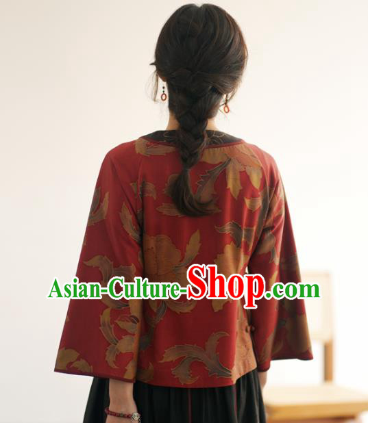 China Traditional Red Watered Gauze Upper Outer Garment Classical Cheongsam Shirt National Silk Shirt