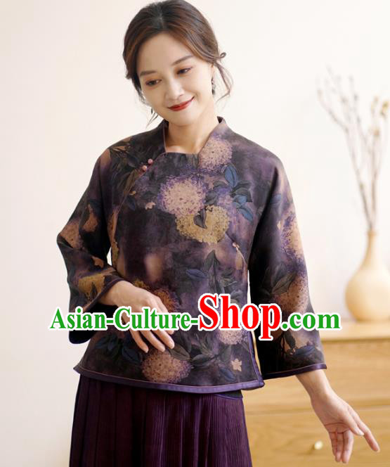 China Classical Cheongsam Shirt National Purple Silk Shirt Traditional Watered Gauze Upper Outer Garment