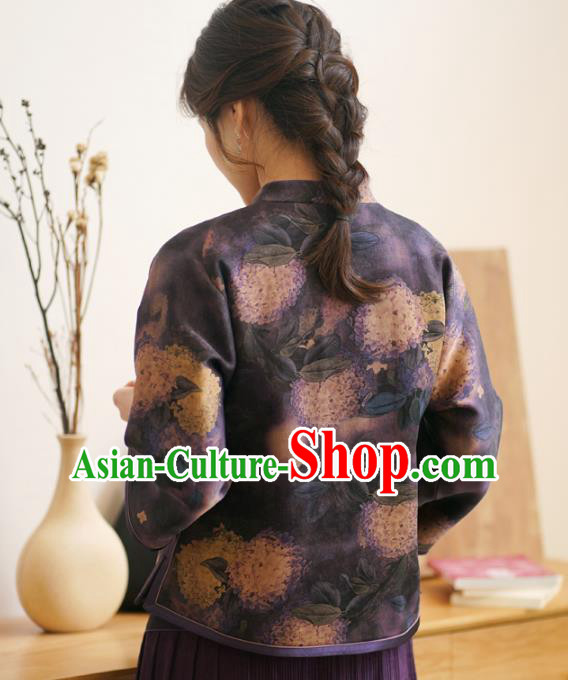 China Classical Cheongsam Shirt National Purple Silk Shirt Traditional Watered Gauze Upper Outer Garment