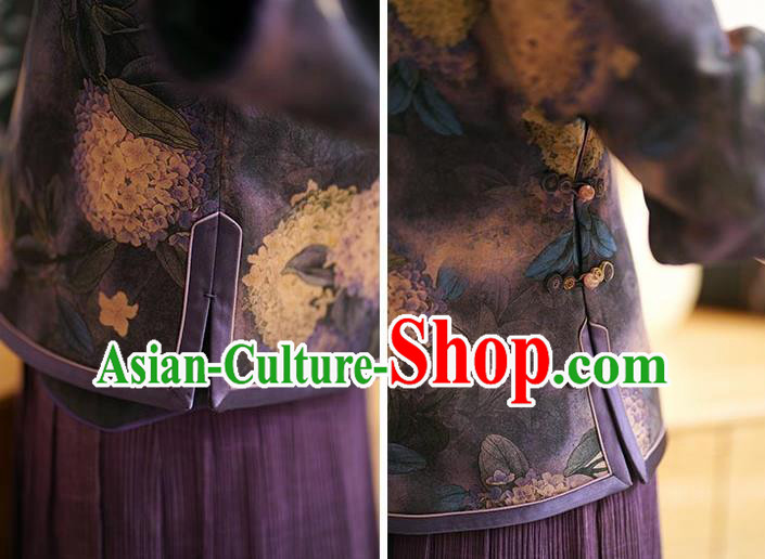 China Classical Cheongsam Shirt National Purple Silk Shirt Traditional Watered Gauze Upper Outer Garment