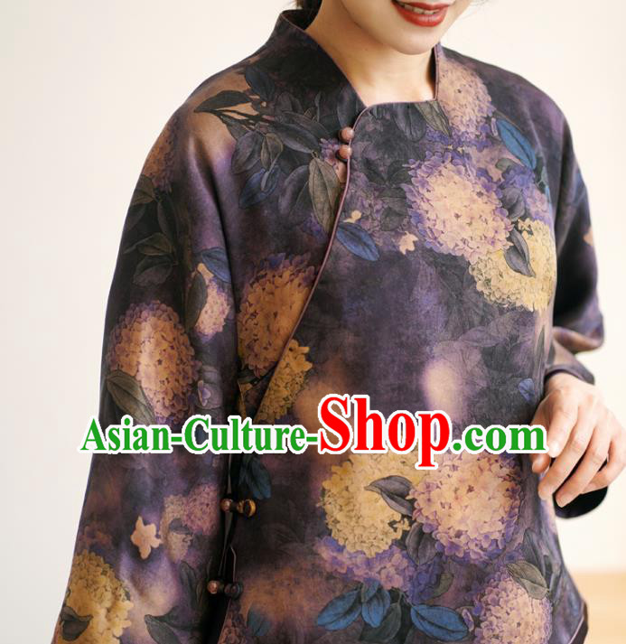 China Classical Cheongsam Shirt National Purple Silk Shirt Traditional Watered Gauze Upper Outer Garment