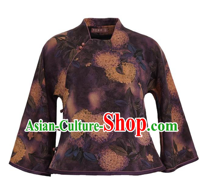 China Classical Cheongsam Shirt National Purple Silk Shirt Traditional Watered Gauze Upper Outer Garment