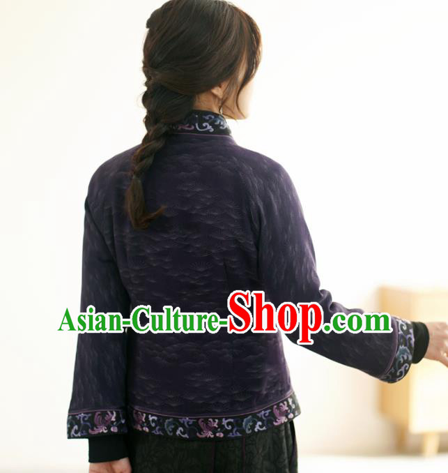 China Classical Embroidered Slant Opening Jacket National Purple Silk Short Coat
