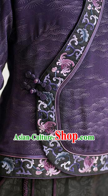 China Classical Embroidered Slant Opening Jacket National Purple Silk Short Coat
