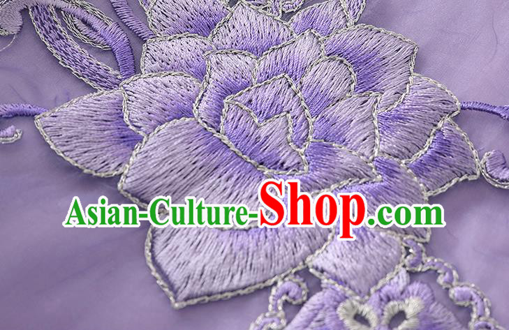 China Classical Young Woman Embroidered Cheongsam Costume Traditional Tang Suit Purple Organdy Qipao Dress