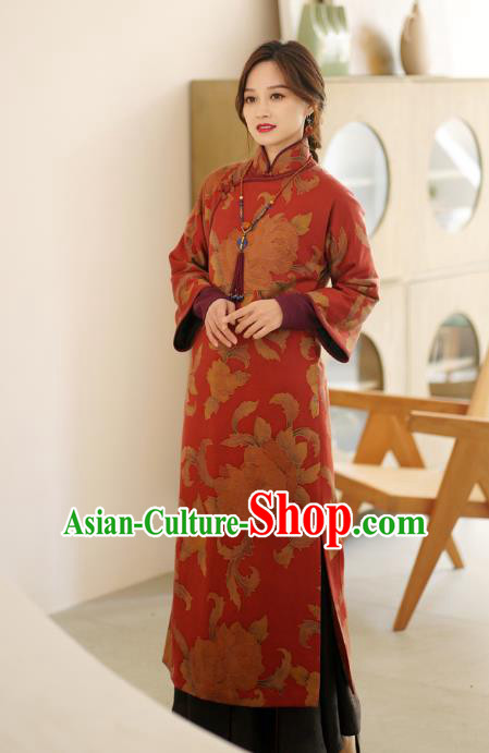 China Qipao Dress Female Red Gambiered Guangdong Gauze Long Cheongsam