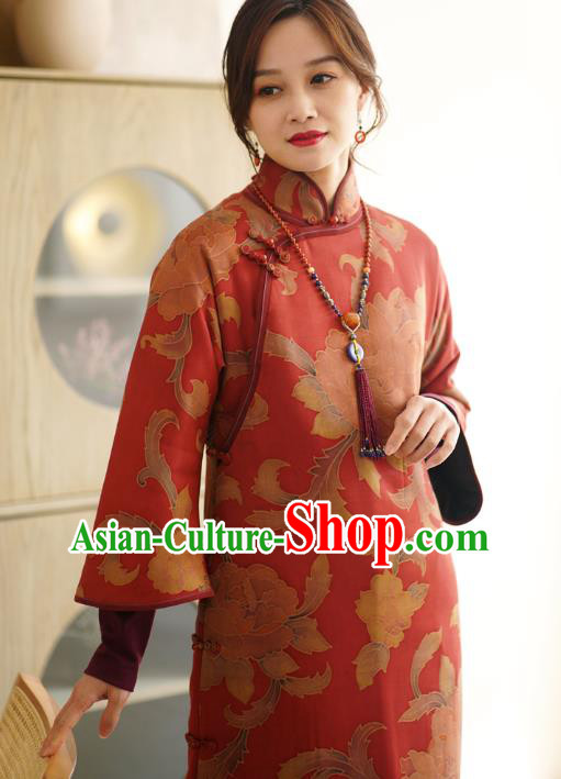 China Qipao Dress Female Red Gambiered Guangdong Gauze Long Cheongsam