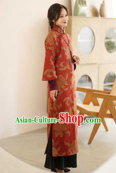 China Qipao Dress Female Red Gambiered Guangdong Gauze Long Cheongsam