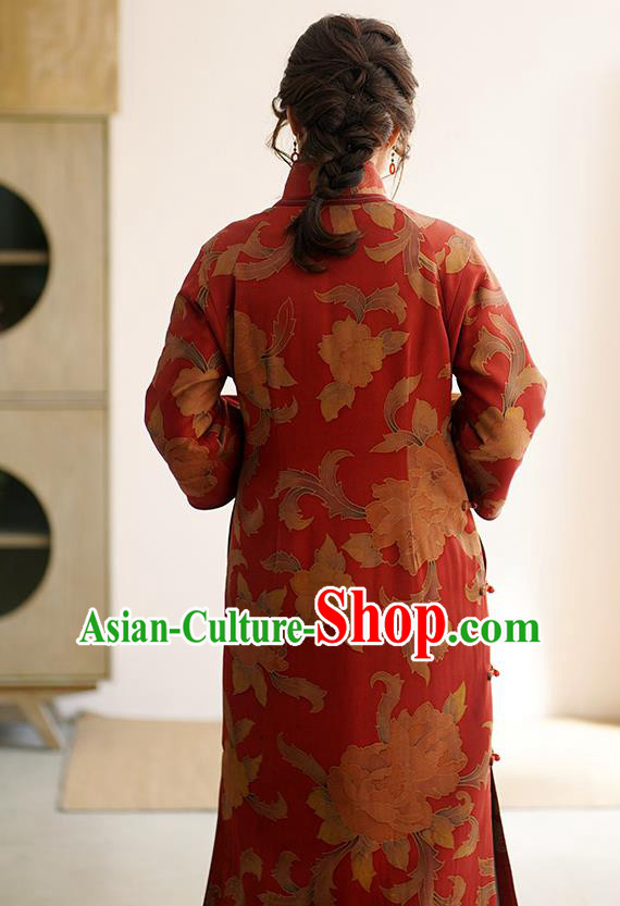 China Qipao Dress Female Red Gambiered Guangdong Gauze Long Cheongsam