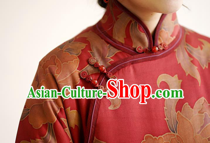 China Qipao Dress Female Red Gambiered Guangdong Gauze Long Cheongsam