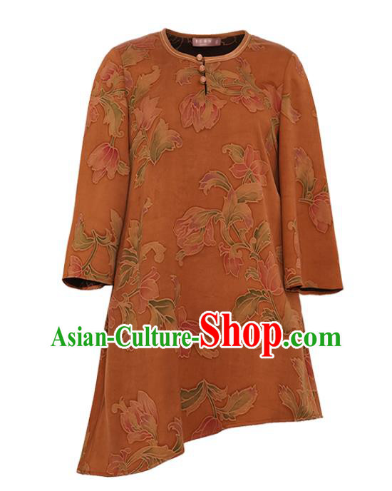 China Traditional Orange Silk Short Jacket National Gambiered Guangdong Gauze Upper Outer Garment