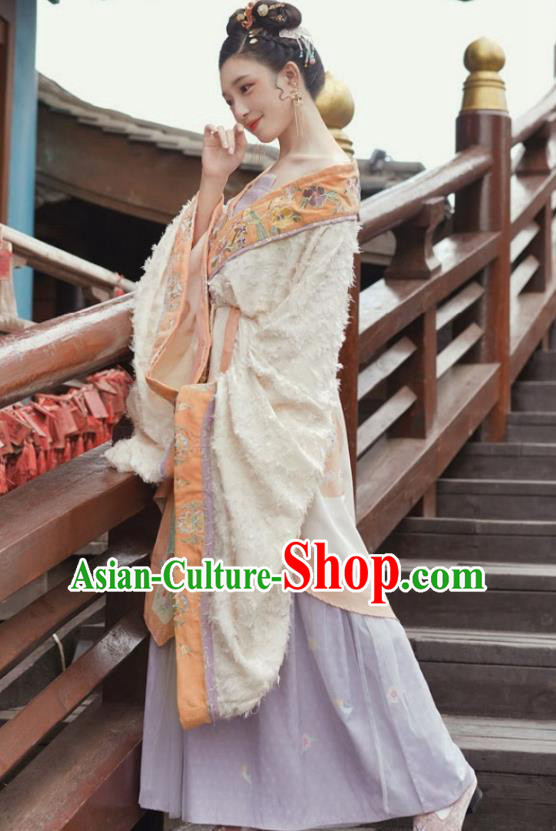 China Ancient Goddess Hanfu Dress Clothing Traditional Tang Dynasty Court Woman Embroidered Costumes