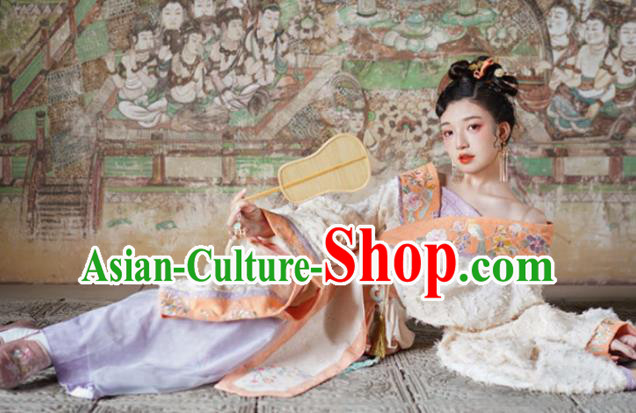 China Ancient Goddess Hanfu Dress Clothing Traditional Tang Dynasty Court Woman Embroidered Costumes