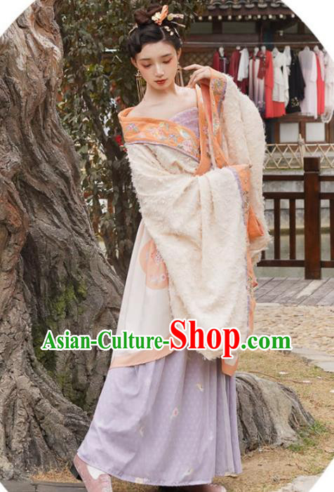 China Ancient Goddess Hanfu Dress Clothing Traditional Tang Dynasty Court Woman Embroidered Costumes