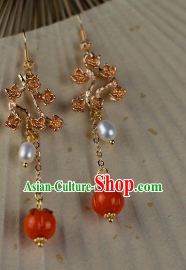 China Classical Cheongsam Ear Accessories Traditional Hanfu Red Persimmon Earrings