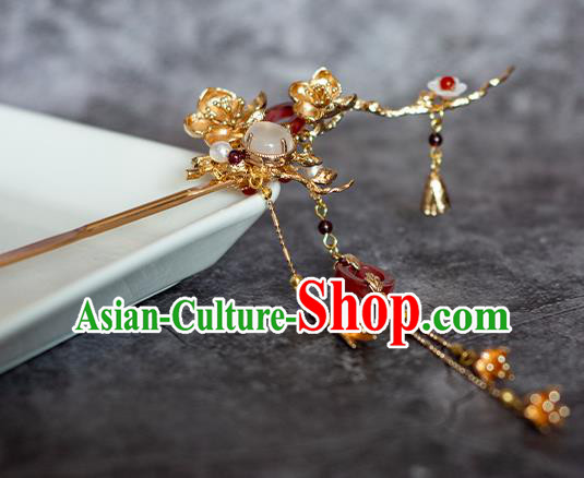 Chinese Traditional Song Dynasty Court Golden Hairpin Ancient Empress Tassel Hair Stick