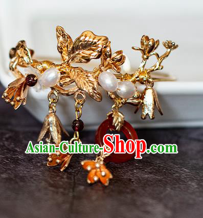 China Classical Golden Bracelet Traditional Ming Dynasty Agate Wristlet Accessories