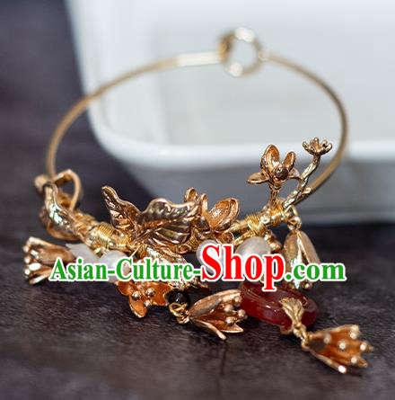 China Classical Golden Bracelet Traditional Ming Dynasty Agate Wristlet Accessories