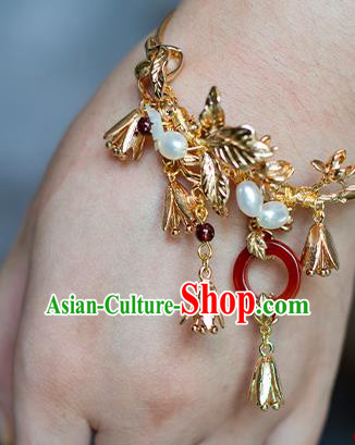 China Classical Golden Bracelet Traditional Ming Dynasty Agate Wristlet Accessories
