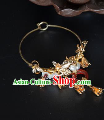 China Classical Golden Bracelet Traditional Ming Dynasty Agate Wristlet Accessories