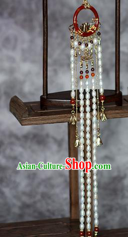 China Classical Cheongsam Pearls Tassel Pendant Traditional Ming Dynasty Agate Brooch Accessories