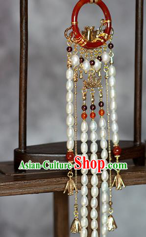 China Classical Cheongsam Pearls Tassel Pendant Traditional Ming Dynasty Agate Brooch Accessories