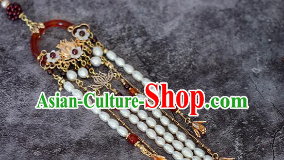 China Classical Cheongsam Pearls Tassel Pendant Traditional Ming Dynasty Agate Brooch Accessories