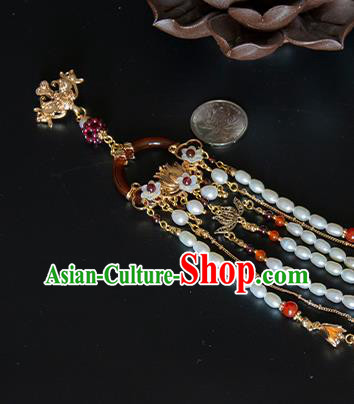 China Classical Cheongsam Pearls Tassel Pendant Traditional Ming Dynasty Agate Brooch Accessories
