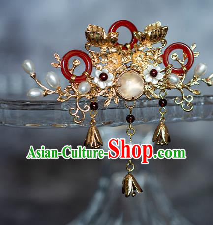 Chinese Traditional Song Dynasty Golden Butterfly Hairpin Ancient Empress Agate Hair Crown