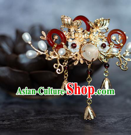 Chinese Traditional Song Dynasty Golden Butterfly Hairpin Ancient Empress Agate Hair Crown