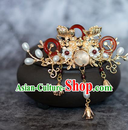 Chinese Traditional Song Dynasty Golden Butterfly Hairpin Ancient Empress Agate Hair Crown