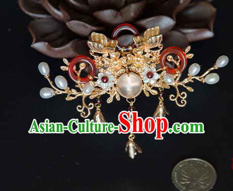 Chinese Traditional Song Dynasty Golden Butterfly Hairpin Ancient Empress Agate Hair Crown