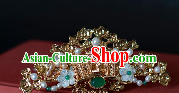 Chinese Traditional Song Dynasty Hair Accessories Hairpins Ancient Princess Golden Palace Hair Crown
