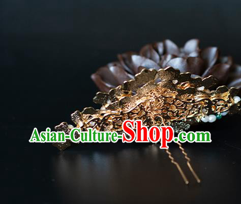 Chinese Traditional Song Dynasty Hair Accessories Hairpins Ancient Princess Golden Palace Hair Crown