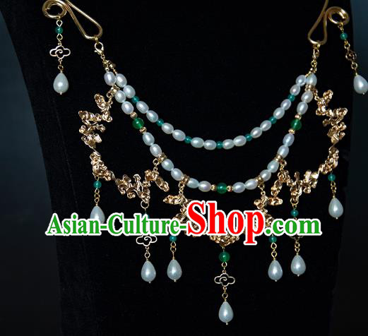 China Classical Pearls Necklace Traditional Tang Dynasty Princess Golden Cloud Necklet Accessories