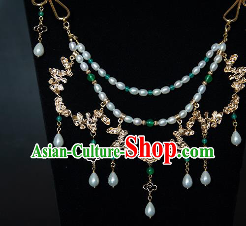China Classical Pearls Necklace Traditional Tang Dynasty Princess Golden Cloud Necklet Accessories