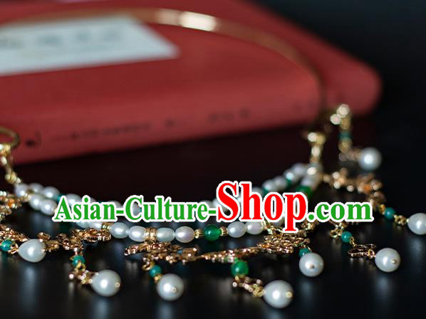 China Classical Pearls Necklace Traditional Tang Dynasty Princess Golden Cloud Necklet Accessories